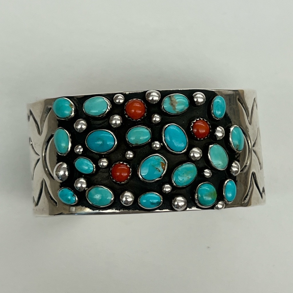 Chimney Butte Cuff Bracelet with Turquoise and Coral Stones